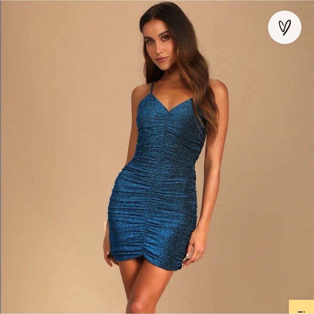 NEW Lulus Striking Moves Blue Metallic BodyCon Mini Dress Women’s size small NWT